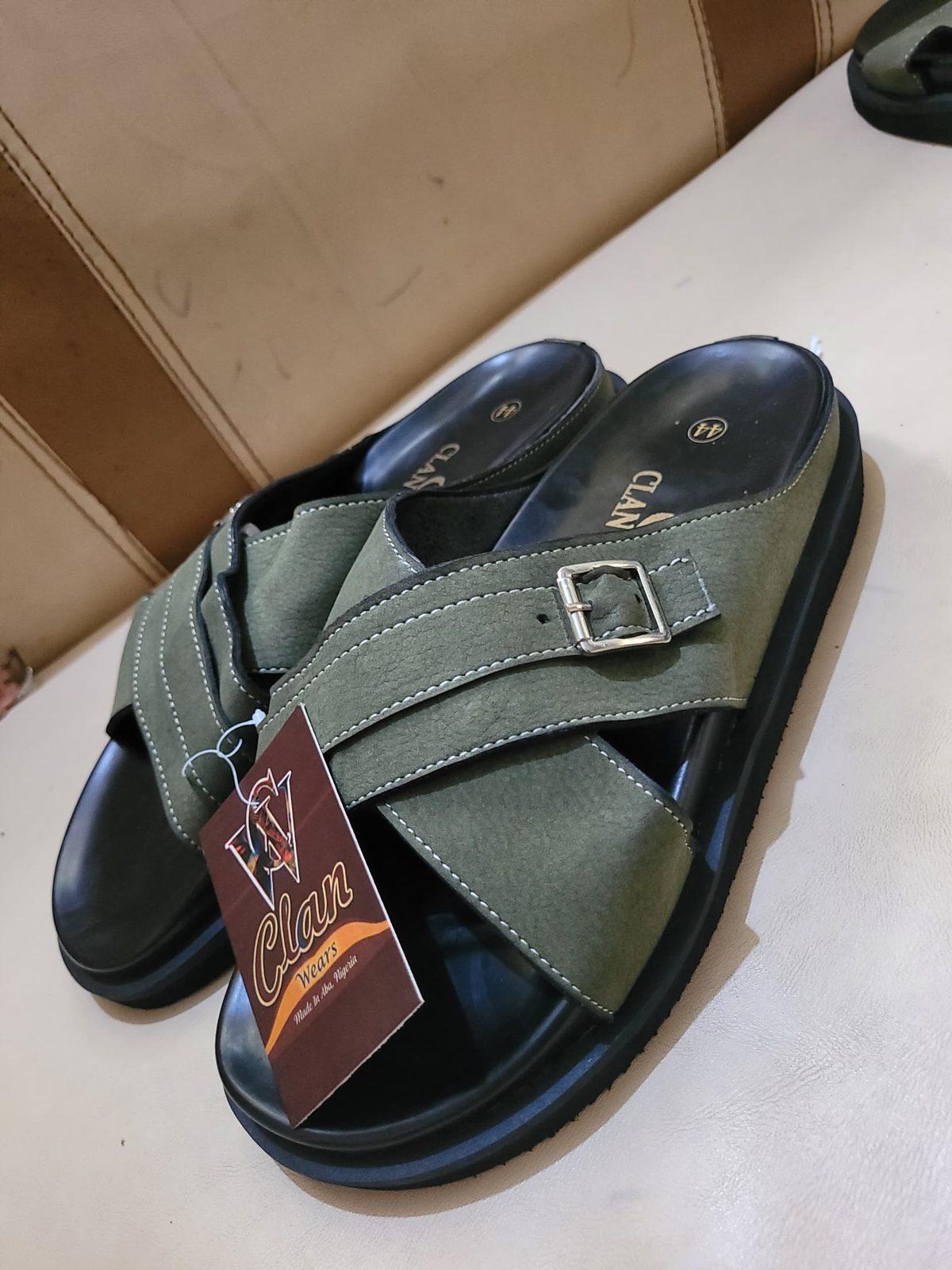 Olive canvas cross-strap sandals